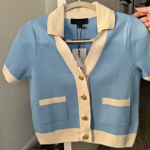 Zara Blue and Cream Short Sleeve Cardigan
